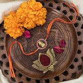 Vriksham Rakshabandhan Kundan Jadau Round Lakshmi Pendant Rakhi-Red -G18950